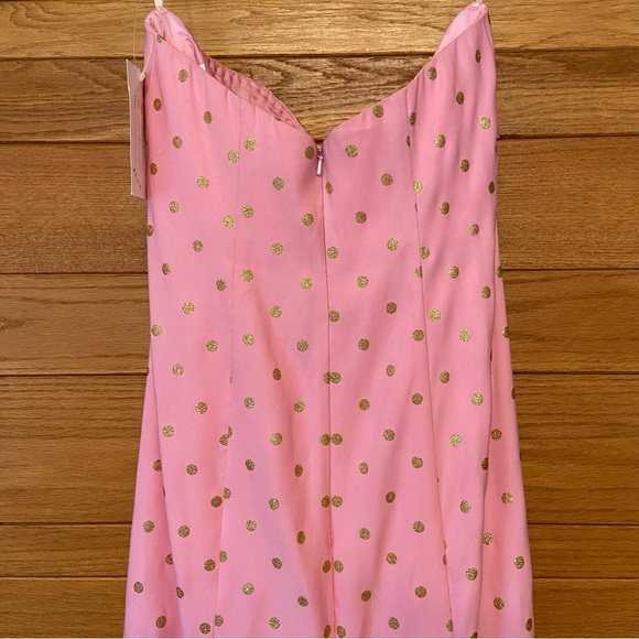 Jovani NWT Y2K pink gold polka dot strapless train gown prom dress - Picture 4 of 8